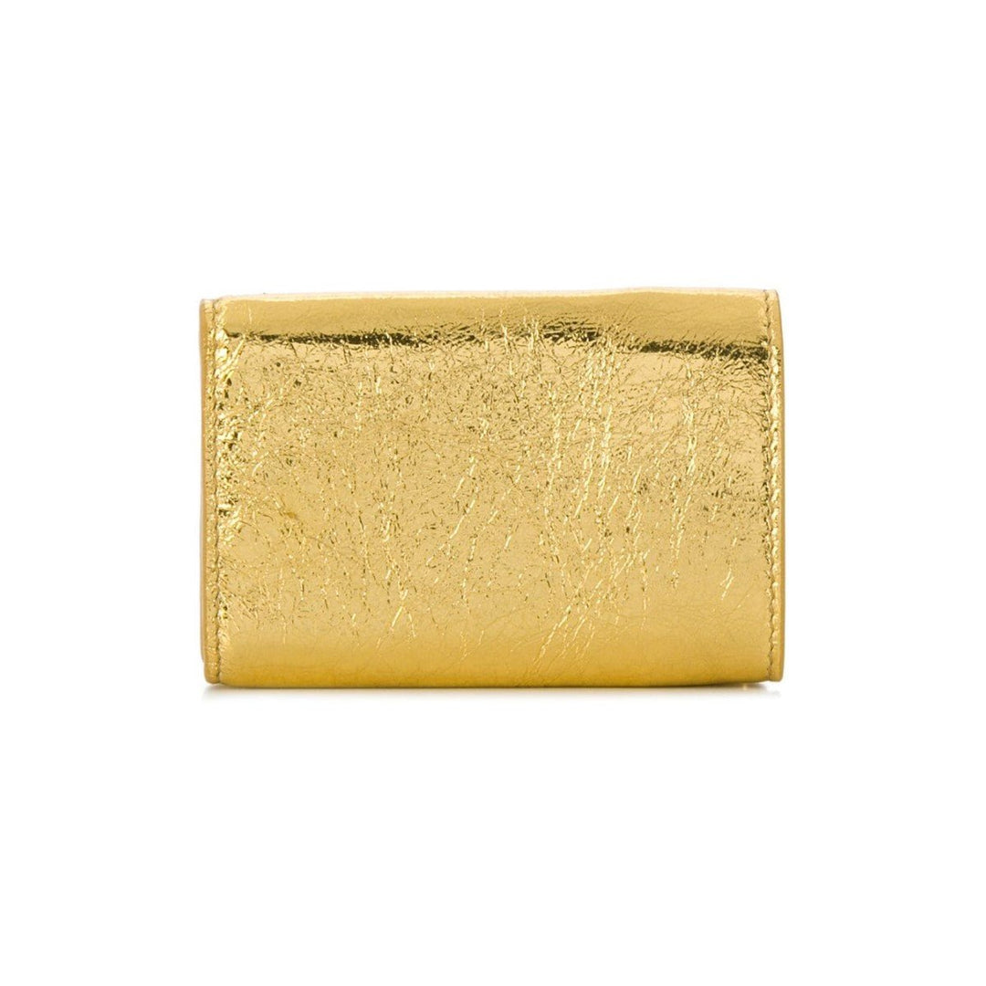 Balenciaga Papier Metallic Gold Arena Lambskin Leather Mini Trifold Wallet 391446
