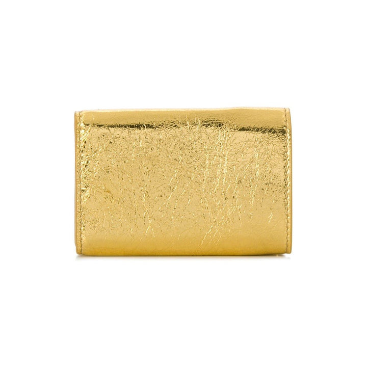 Balenciaga Papier Metallic Gold Arena Lambskin Leather Mini Trifold Wallet 391446