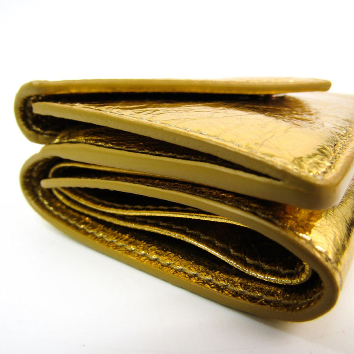 Balenciaga Papier Metallic Gold Arena Lambskin Leather Mini Trifold Wallet 391446