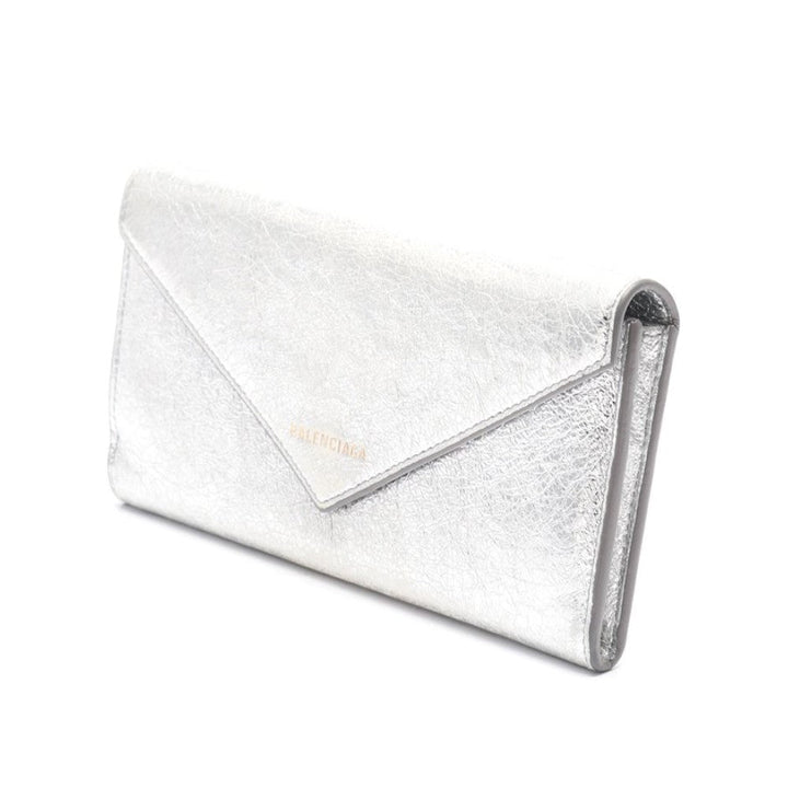 Balenciaga Papier Metallic Silver Arena Leather Envelope Wallet 499207