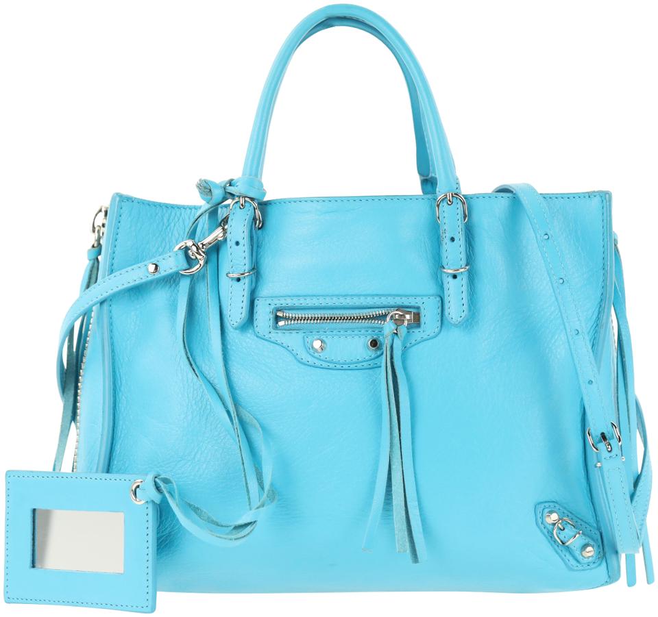 Balenciaga Papier Mini A4 Zip Around Blue Leather Tote