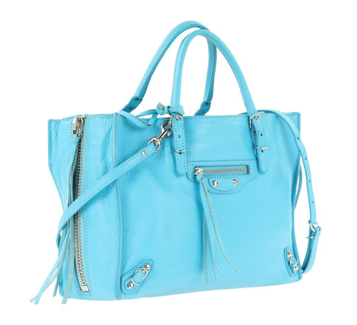 Balenciaga Papier Mini A4 Zip Around Blue Leather Tote