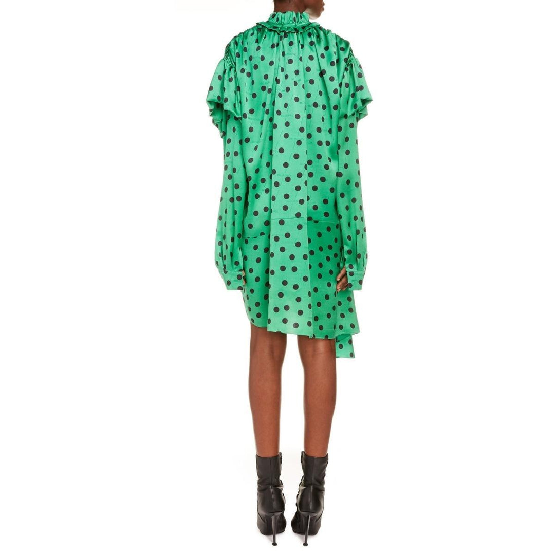 Polka Dot Print Long Sleeve Logo Jacquard Babydoll Dress