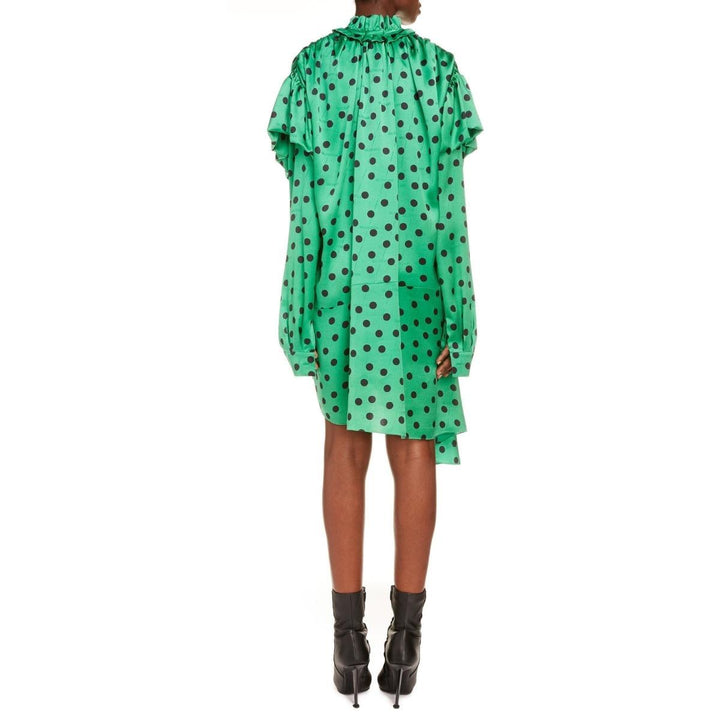 Polka Dot Print Long Sleeve Logo Jacquard Babydoll Dress
