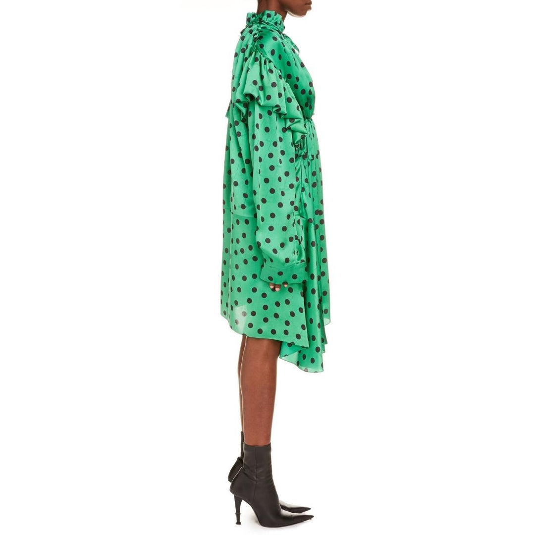 Polka Dot Print Long Sleeve Logo Jacquard Babydoll Dress