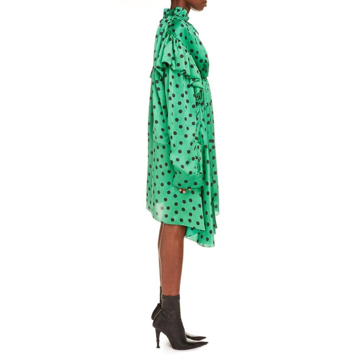 Polka Dot Print Long Sleeve Logo Jacquard Babydoll Dress