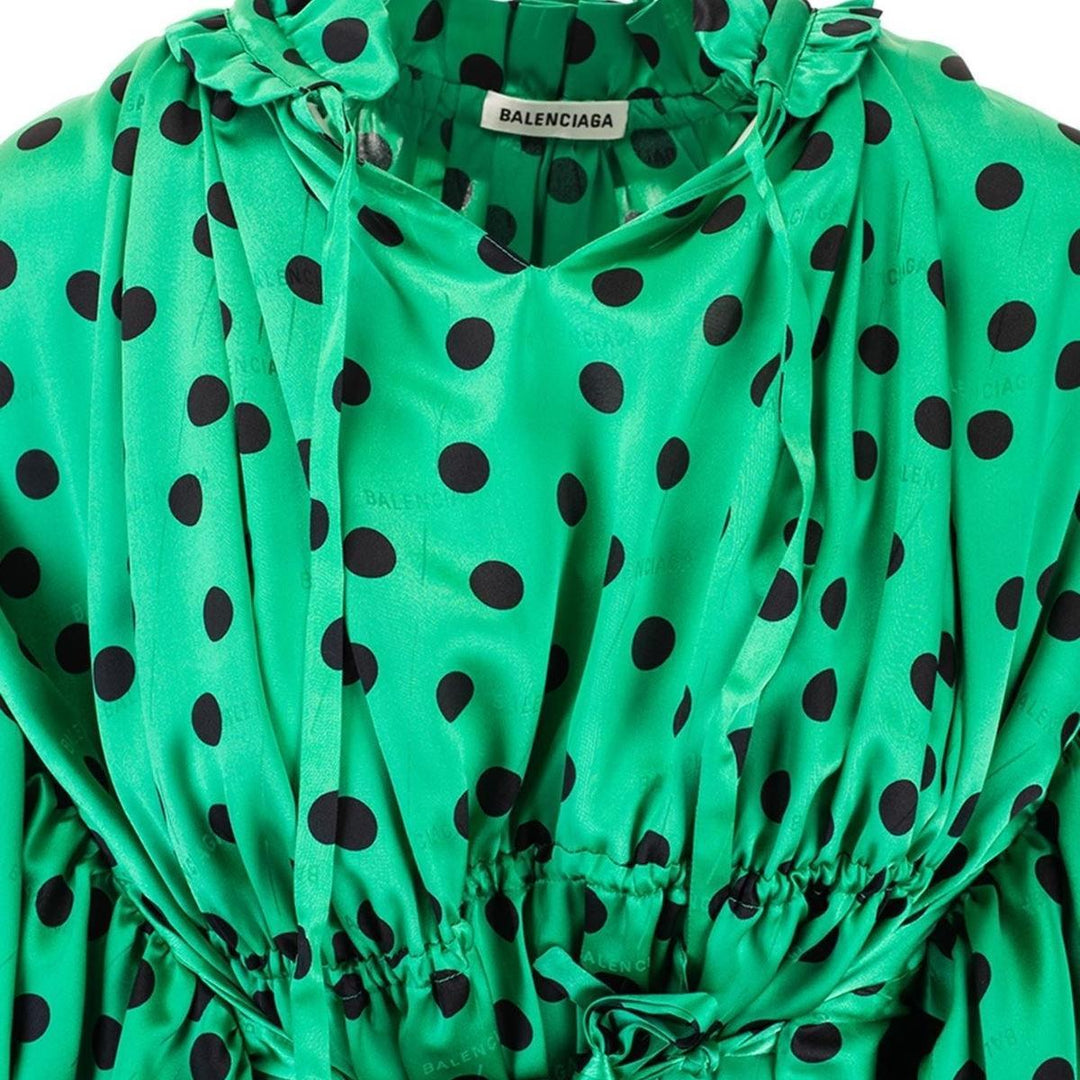 Polka Dot Print Long Sleeve Logo Jacquard Babydoll Dress
