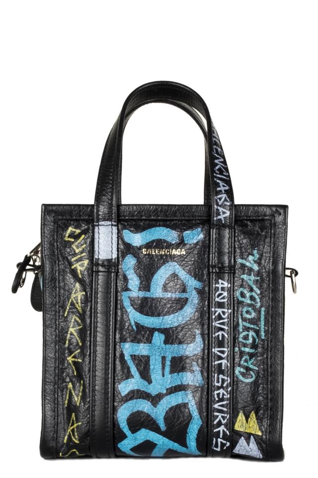 Balenciaga Shopping Graffiti Xxs Mini Bazar Black Leather Tote