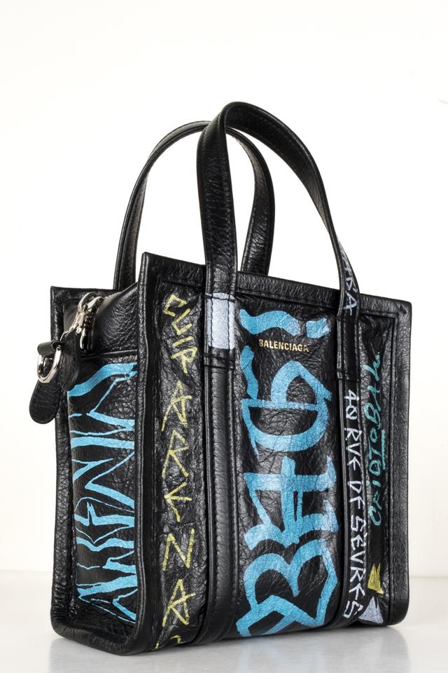 Balenciaga Shopping Graffiti Xxs Mini Bazar Black Leather Tote