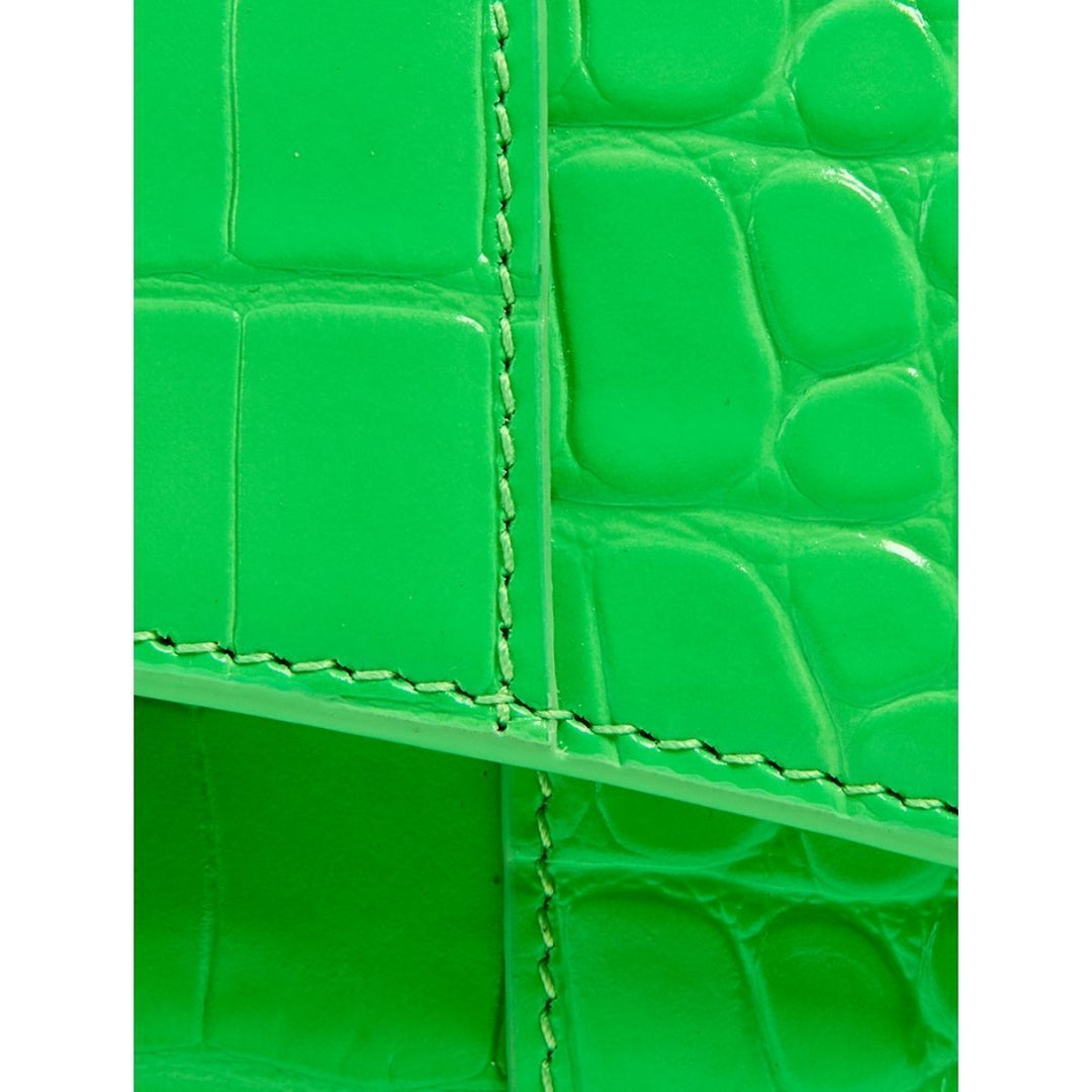 XS Hourglass Croc-Embossed Leather Top Handle Bag in Green