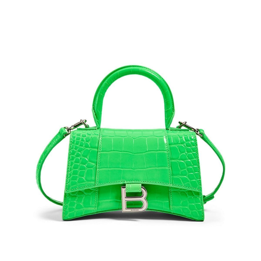 Balenciaga-XS Hourglass Croc-Embossed Leather Top Handle Bag in Green - Runway Catalog
