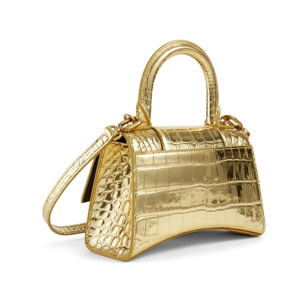 XS Hourglass Croc-Embossed Leather Top Handle Bag