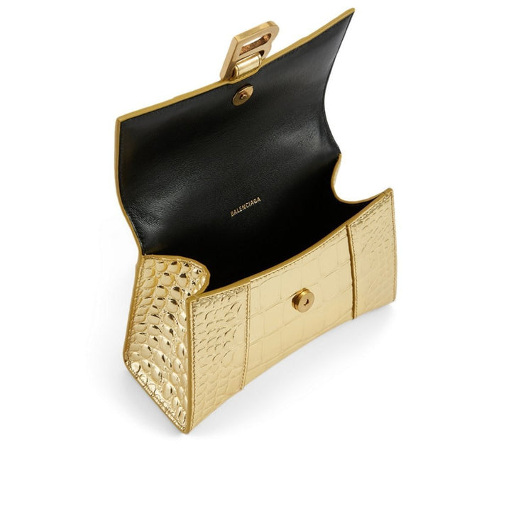 XS Hourglass Croc-Embossed Leather Top Handle Bag