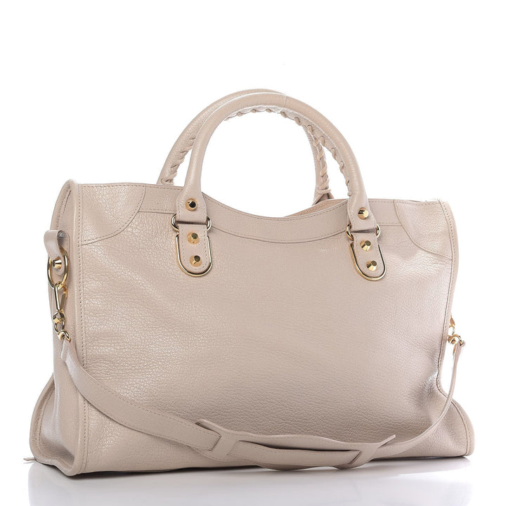 Balenciaga City Praline Beige Shiny Goat Leather Shoulder Bag 390154