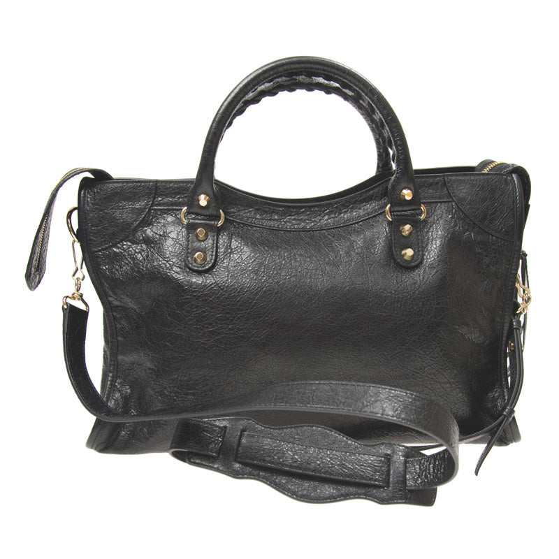 Balenciaga Classic City Grey Shiny Arena Leather Shoulder Bag 505550