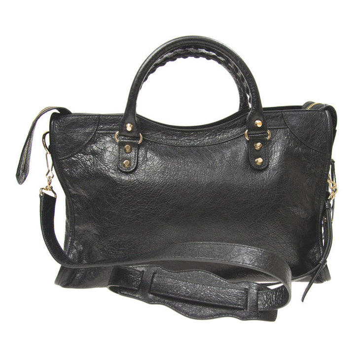 Balenciaga Classic City Grey Shiny Arena Leather Shoulder Bag 505550