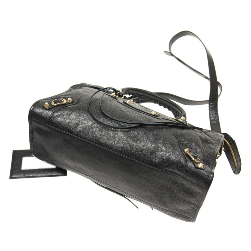 Balenciaga Classic City Grey Shiny Arena Leather Shoulder Bag 505550