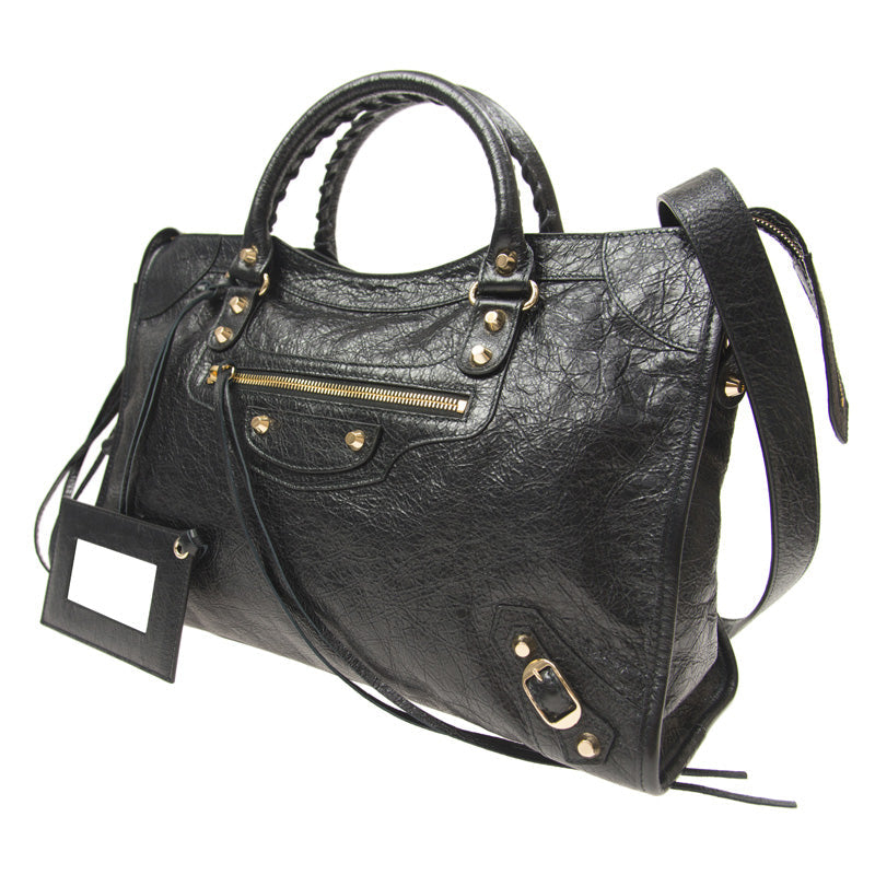 Balenciaga Classic City Grey Shiny Arena Leather Shoulder Bag 505550