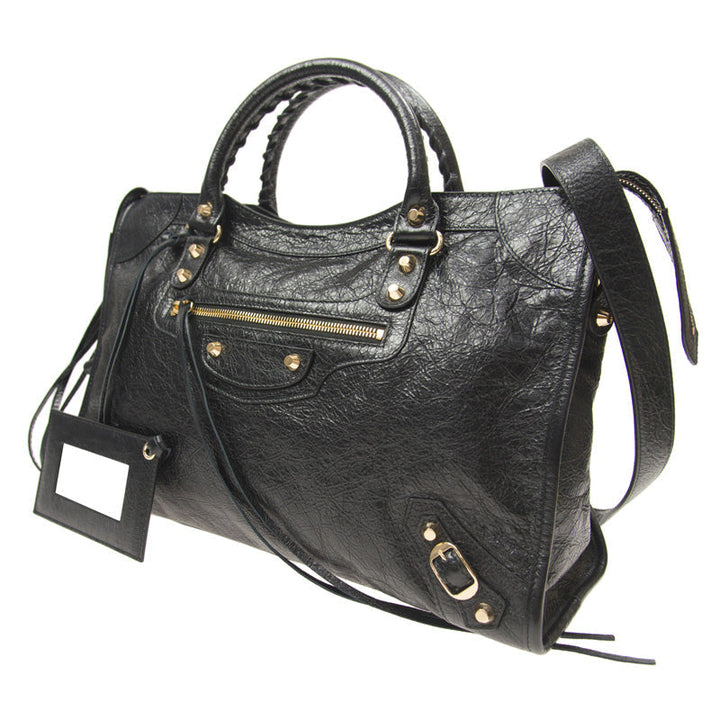 Balenciaga Classic City Grey Shiny Arena Leather Shoulder Bag 505550
