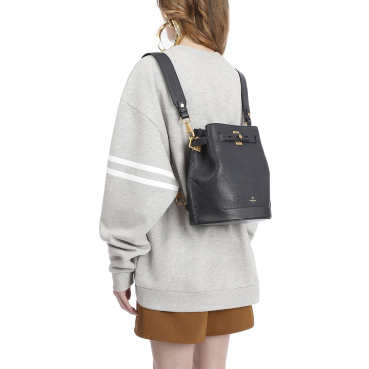 Balmain B-Belted 27 Black Goat Leather Convertible Backpack Bucket Bag