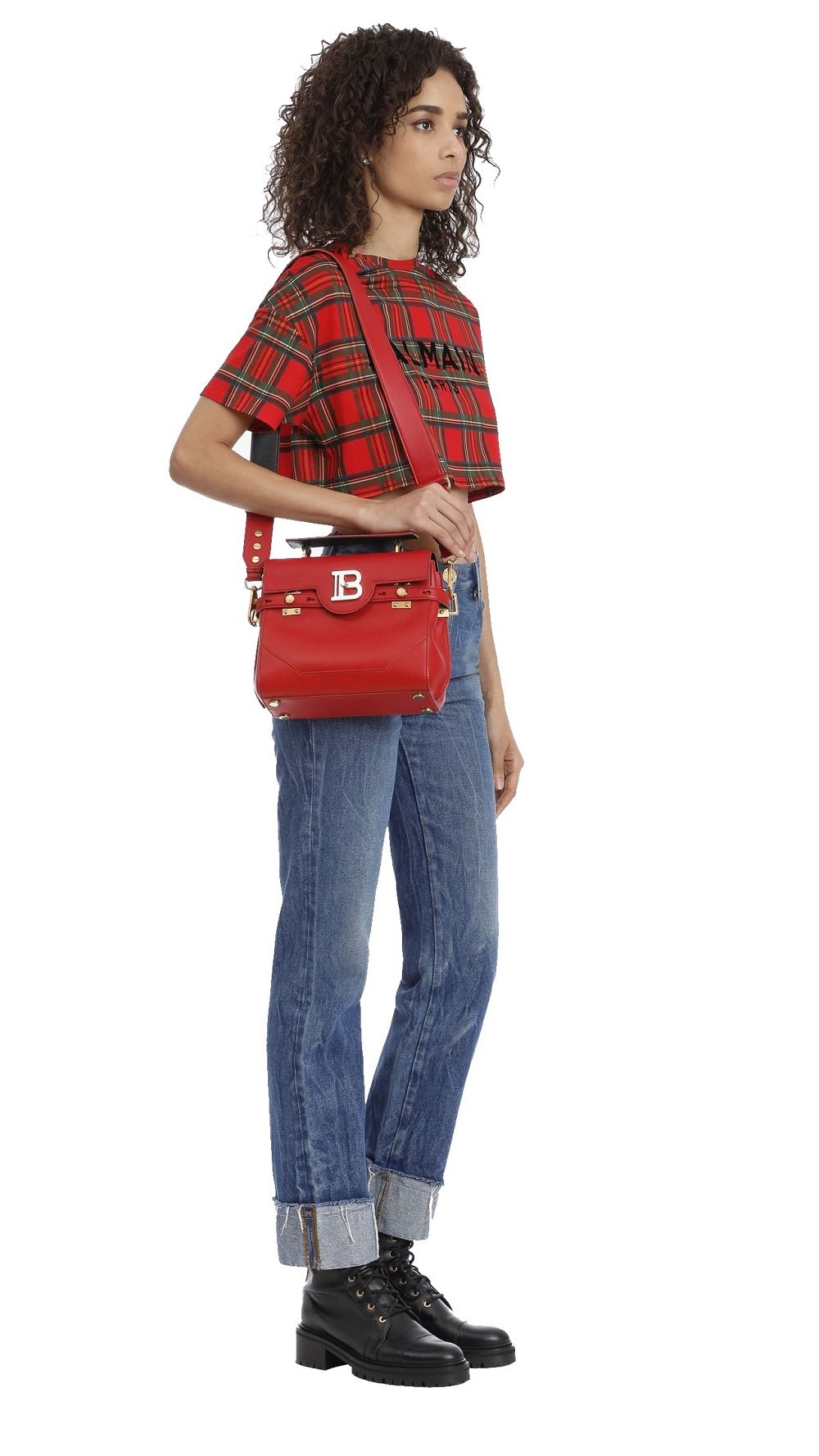 Balmain B-Buzz 23 Red Leather Top Handle Satchel Handbag UN1S526