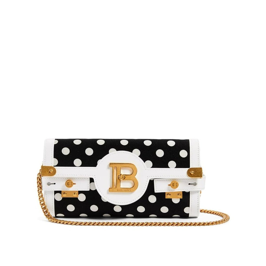 Balmain-B-Buzz 23 Satin Clutch Bag In Polka Dot Print - Runway Catalog