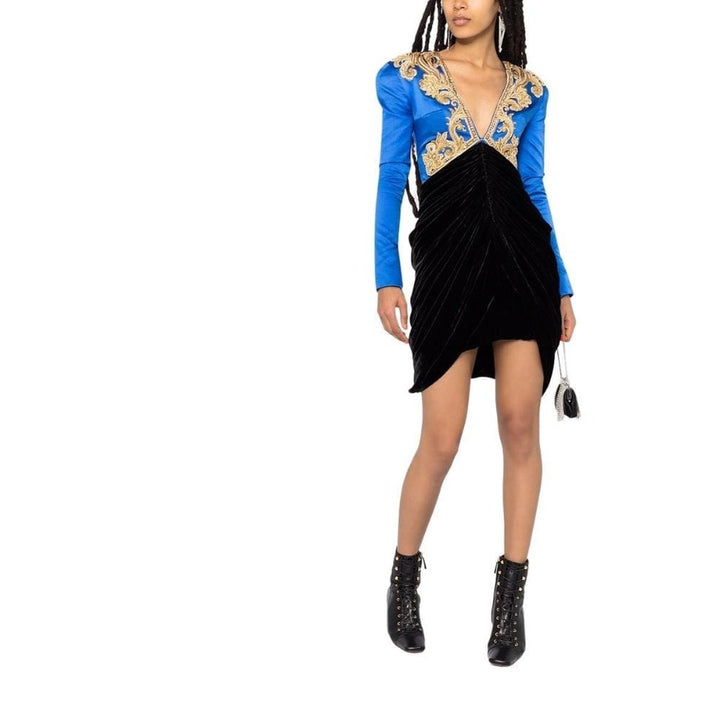 Beaded V-neck Mini Dress