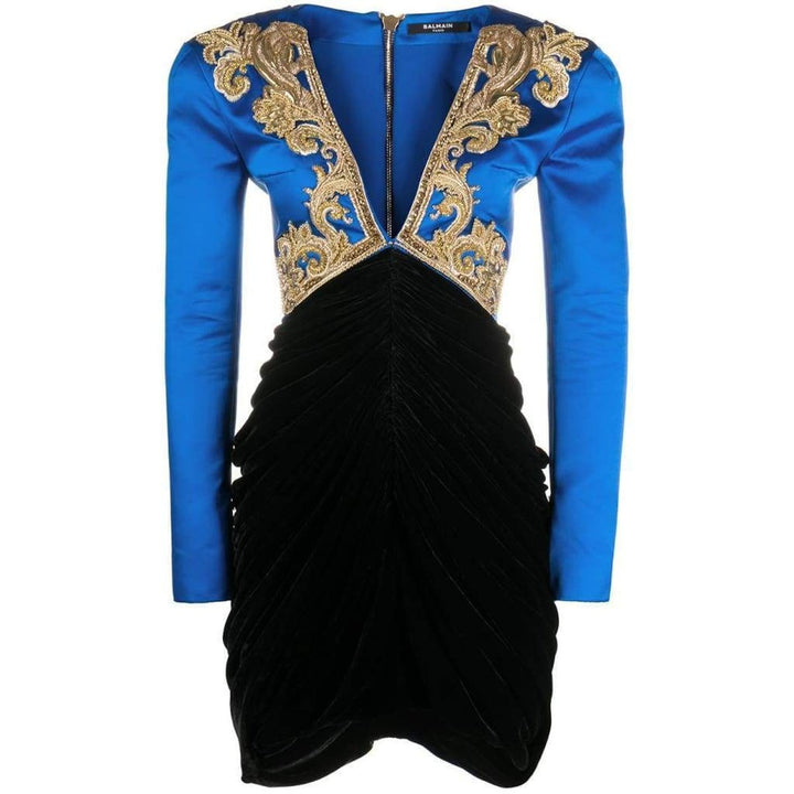 Balmain-Beaded V-neck Mini Dress - Runway Catalog