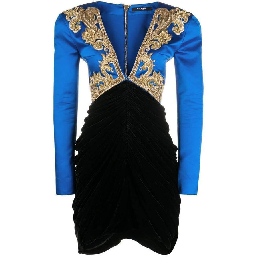 Balmain-Beaded V-neck Mini Dress - Runway Catalog