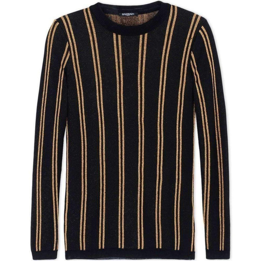 Balmain-Black And Gold Striped Sweater - Runway Catalog