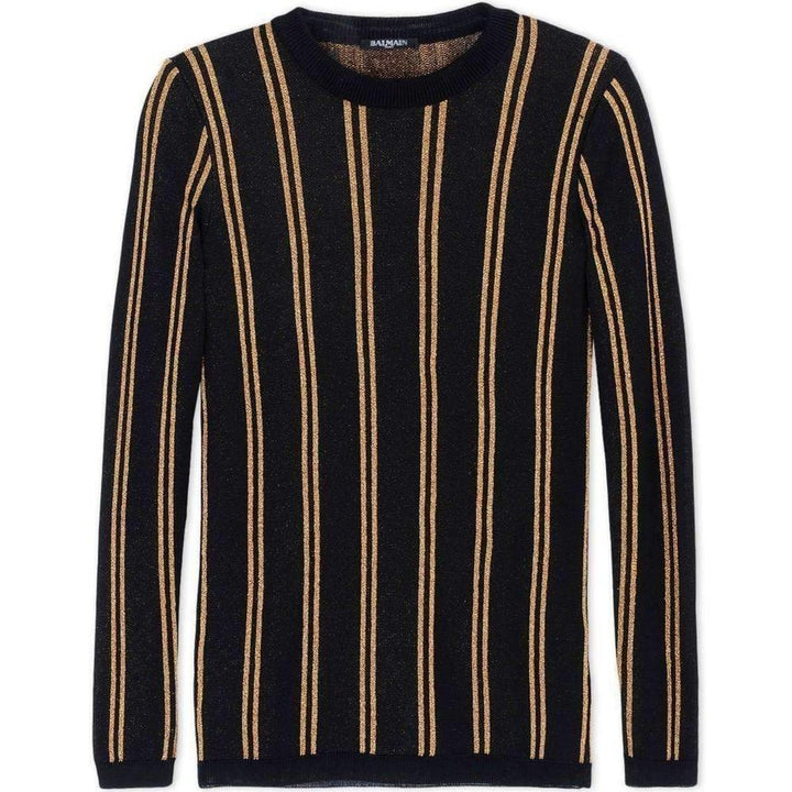 Balmain-Black And Gold Striped Sweater - Runway Catalog