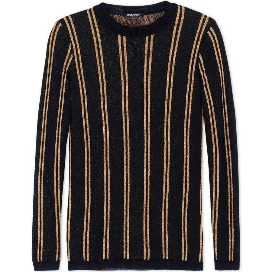 Balmain-Black And Gold Striped Sweater - Runway Catalog