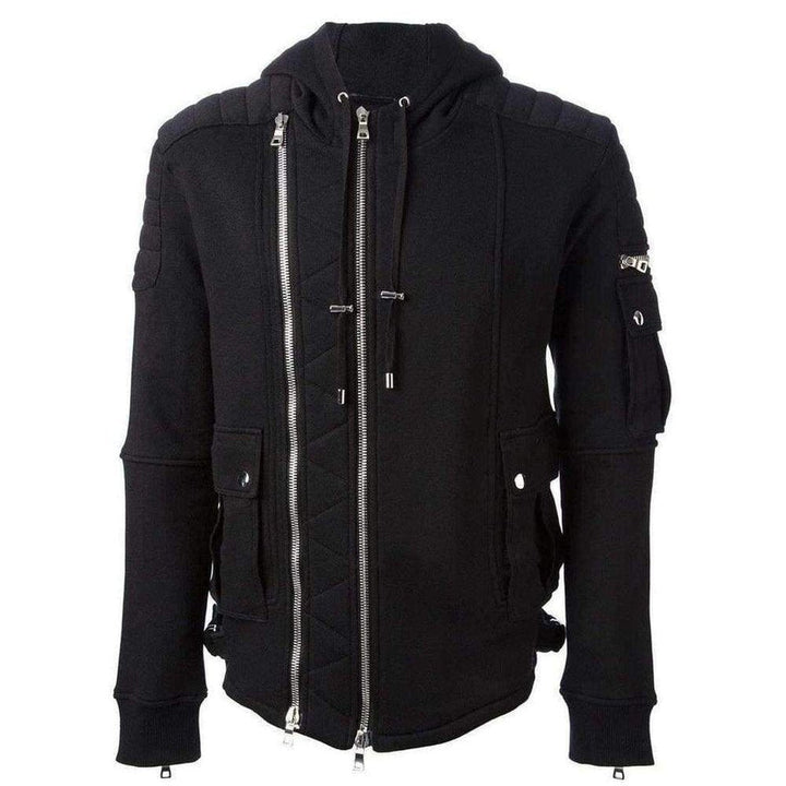 Balmain-Black Biker Hoodie Jacket - Runway Catalog