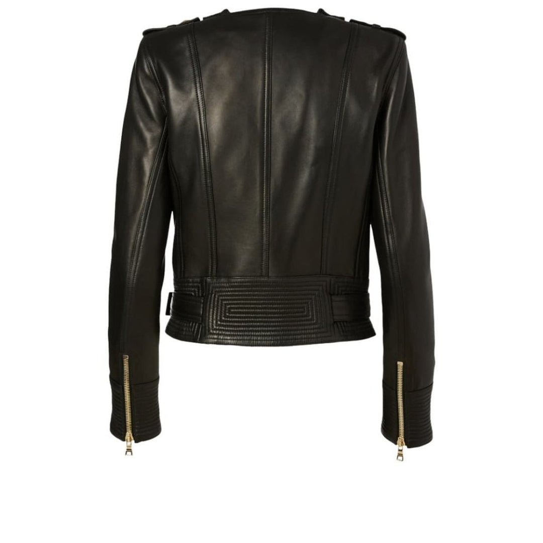 Black Buckle Belt Leather Jacket
