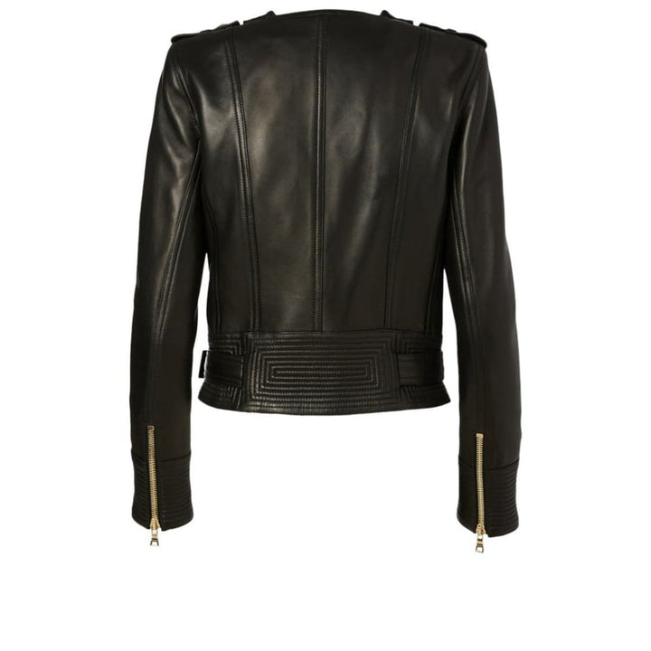 Black Buckle Belt Leather Jacket
