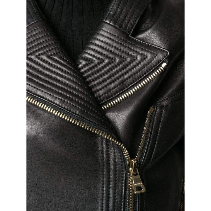 Black Buckle Belt Leather Jacket