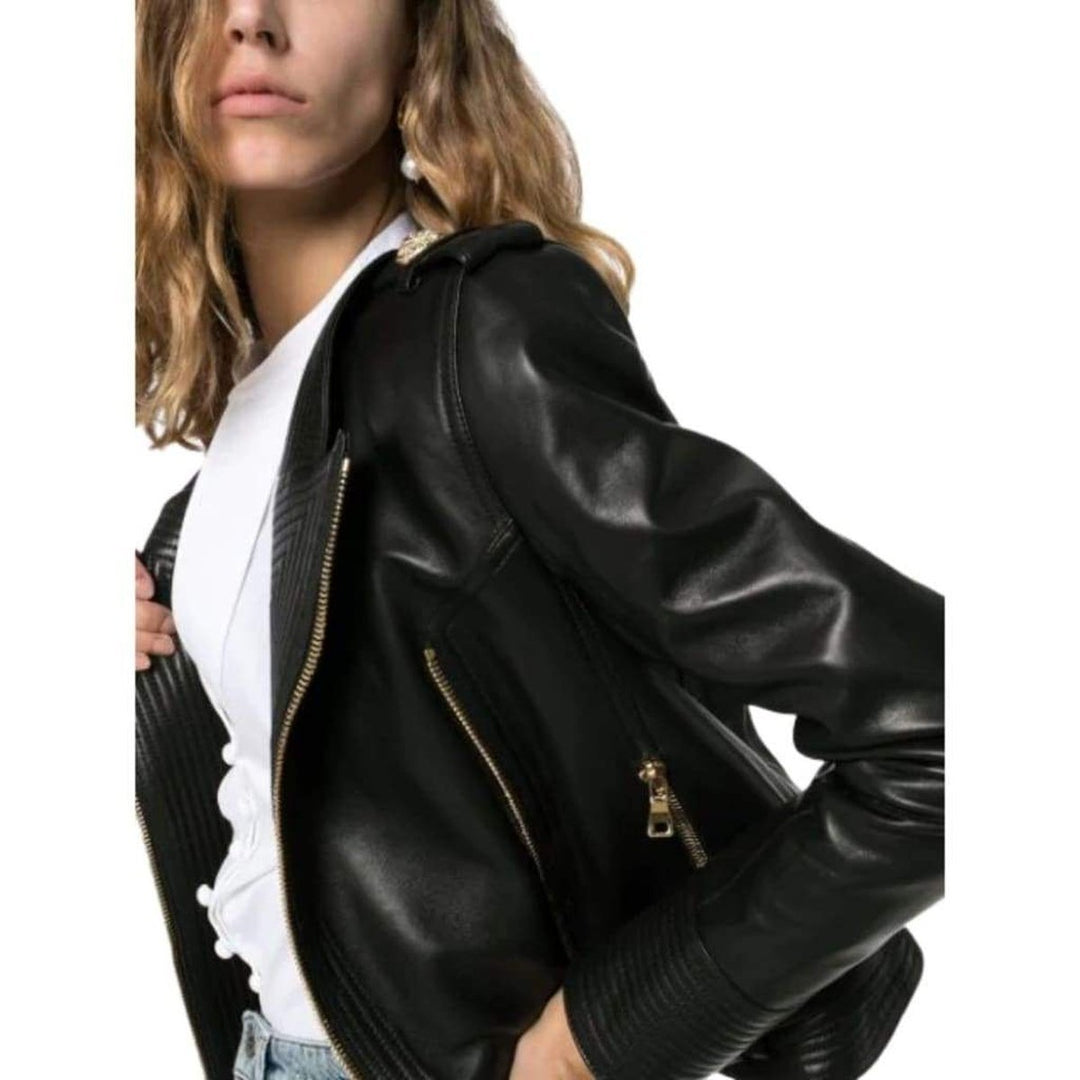 Black Buckle Belt Leather Jacket