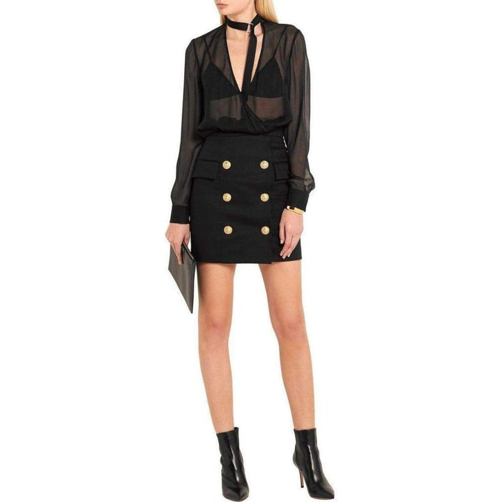 Black Buttoned Mini Skirt