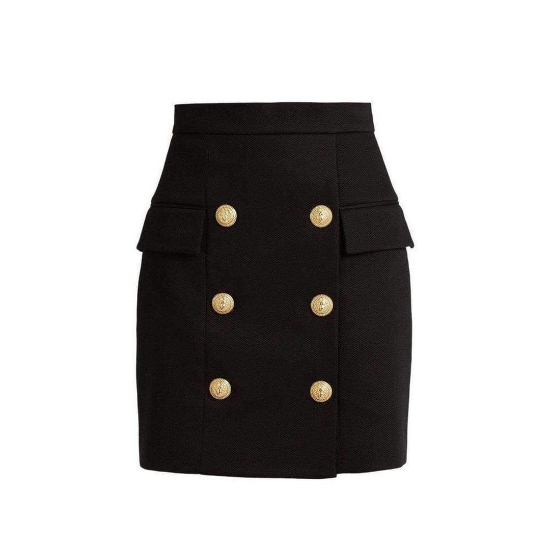 Balmain-Black Buttoned Mini Skirt - Runway Catalog