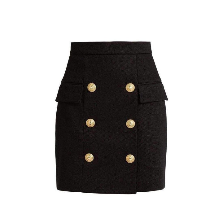 Balmain-Black Buttoned Mini Skirt - Runway Catalog