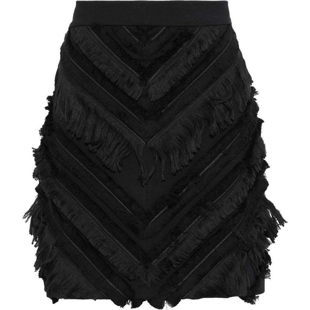 Black Chevron Fringed Mini Skirt
