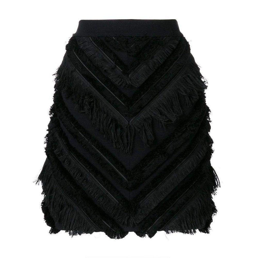 Balmain-Black Chevron Fringed Mini Skirt - Runway Catalog