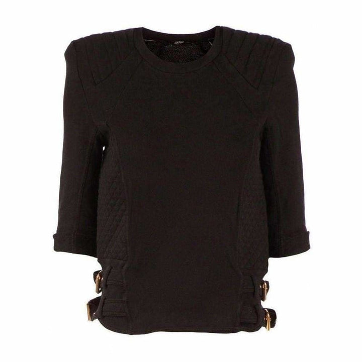 Balmain-Black Cotton Quilted Panel Sweatshirt - Runway Catalog
