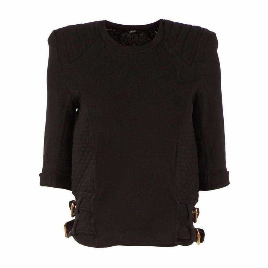 Balmain-Black Cotton Quilted Panel Sweatshirt - Runway Catalog