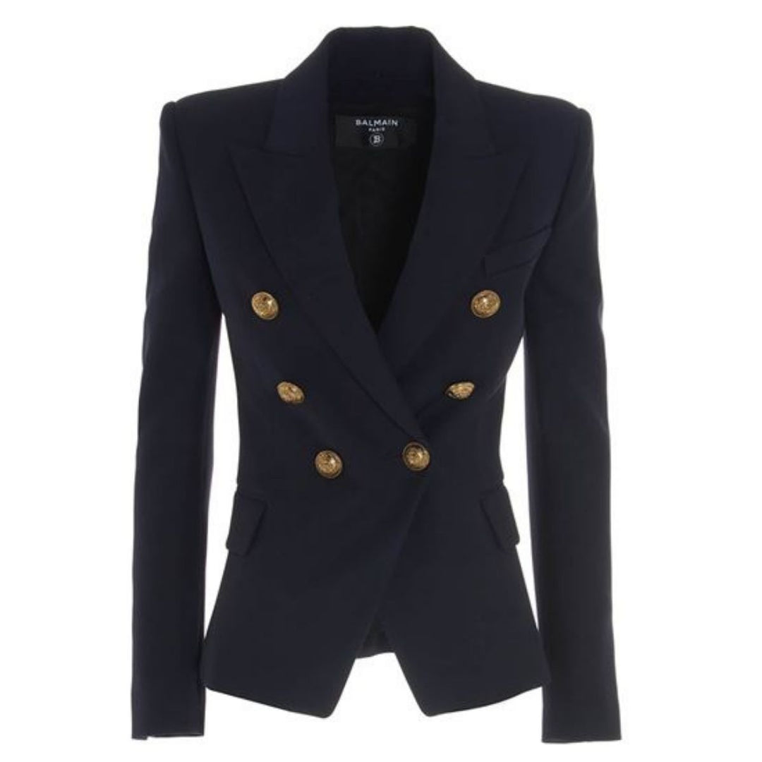 Balmain-Black Double-Breasted Blazer Jacket - Runway Catalog