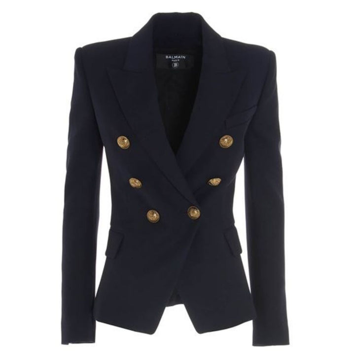 Balmain-Black Double-Breasted Blazer Jacket - Runway Catalog