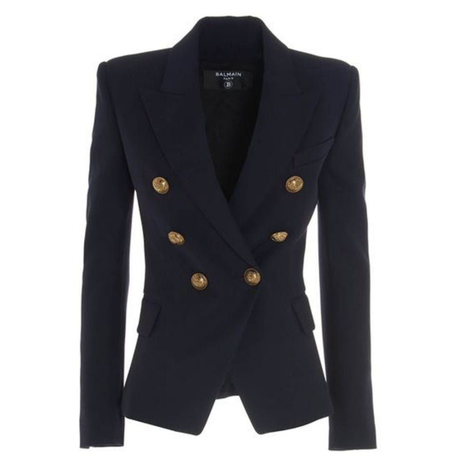 Balmain-Black Double-Breasted Blazer Jacket - Runway Catalog