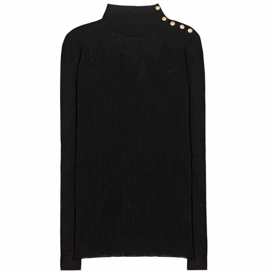 Balmain-Black Embellished Wool Turtleneck Sweater - Runway Catalog