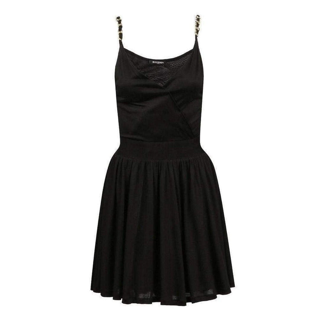 Black Fitted Wrap Metal Chain Straps Silk Blend Dress