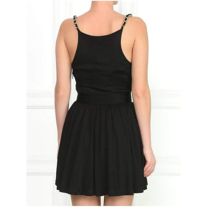 Black Fitted Wrap Metal Chain Straps Silk Blend Dress
